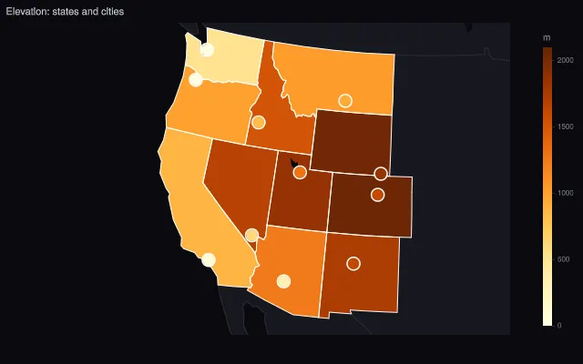 Choropleth: shared color axis with markers